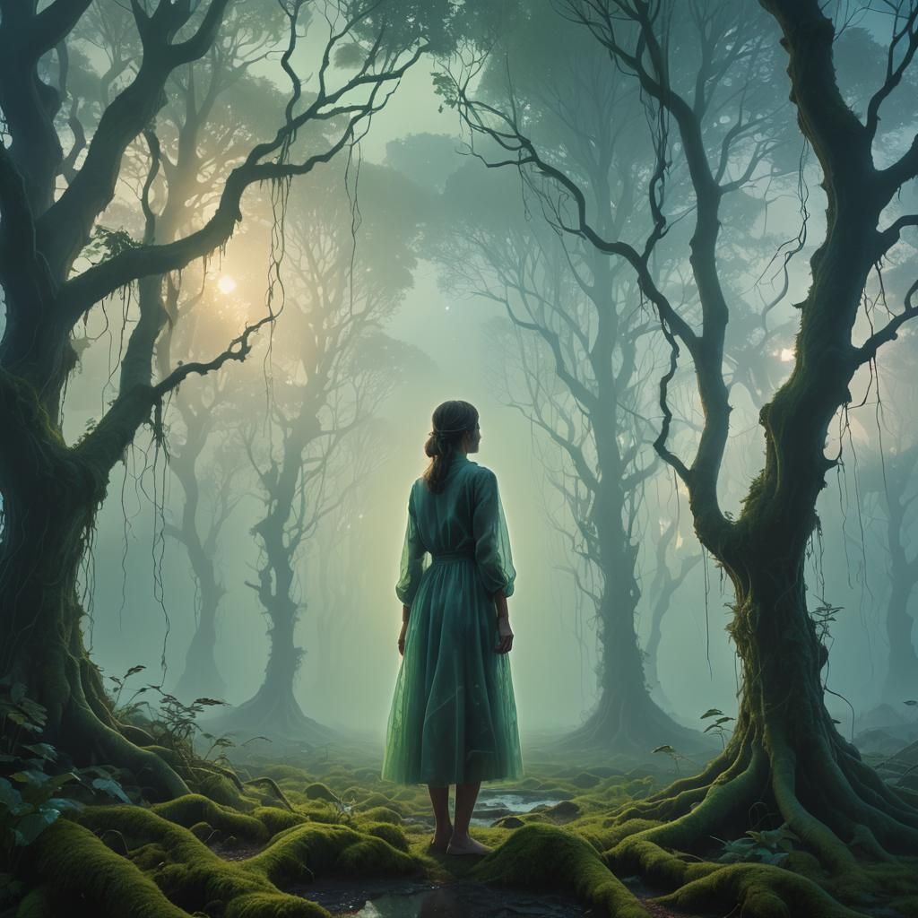 Mystic Woman in Liminal Space: Dreamy Ethereal Art