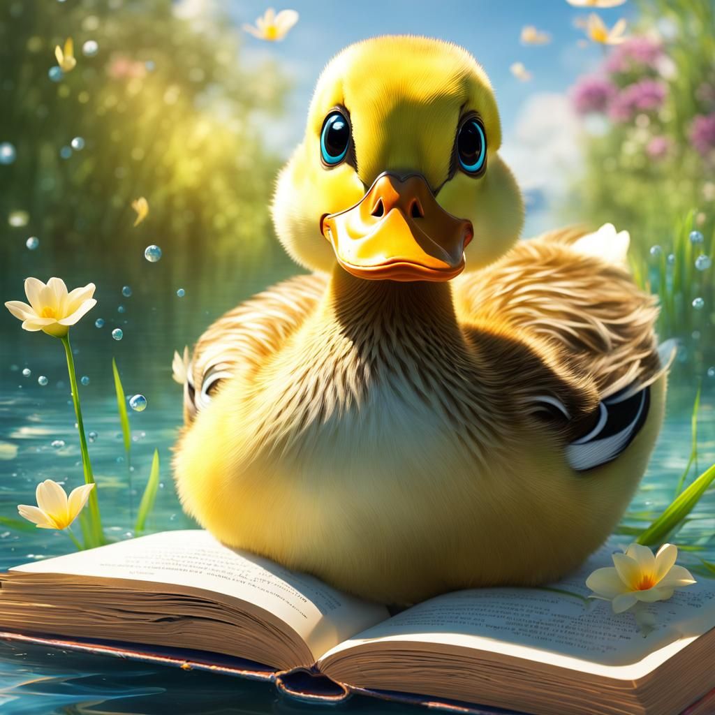 Mythical Duck Swimming Out of a Book, WLOP Art
