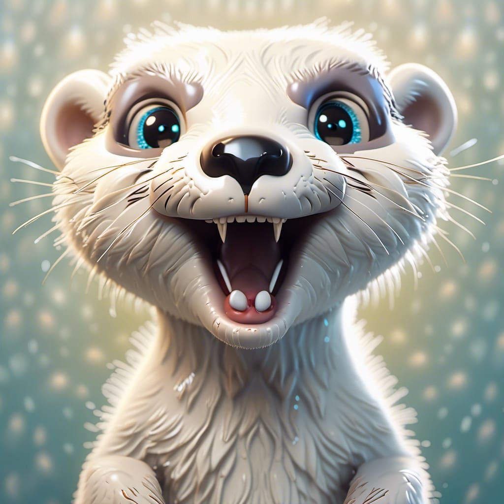 Grotesque Caricature of Fuzzy White Otter Pup