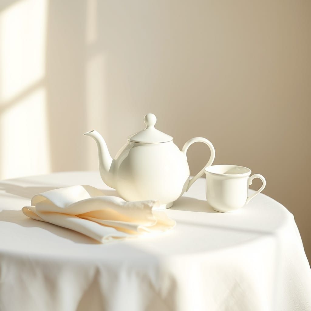 Delicate White Teapot on Serene White Background