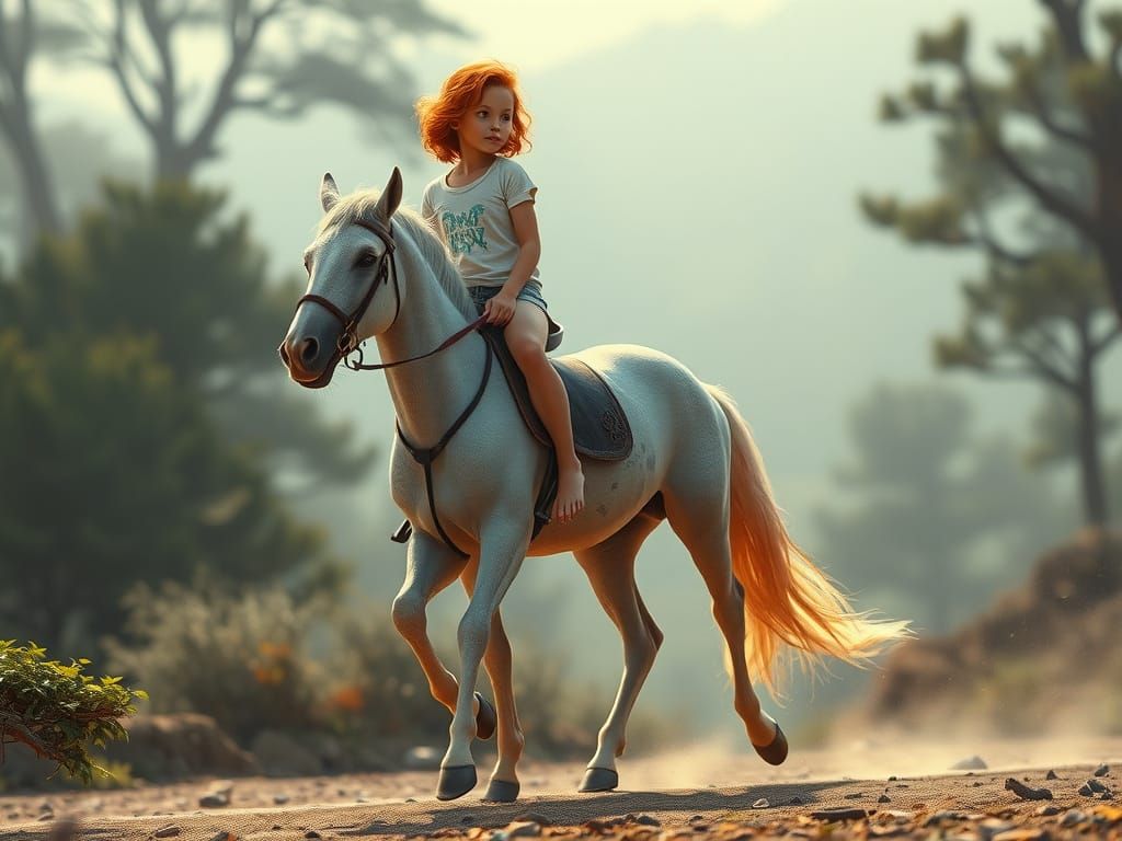 Redhead on Pony: Fantasy Matte Painting