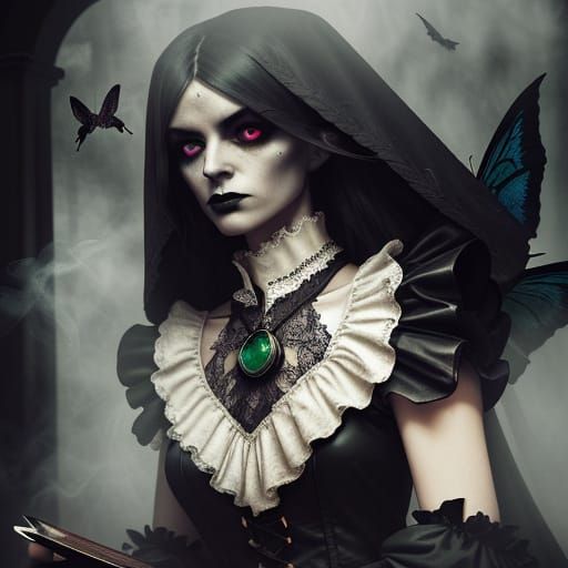 Ethereal Gothic Figure Enveloped by Whispers of the Past