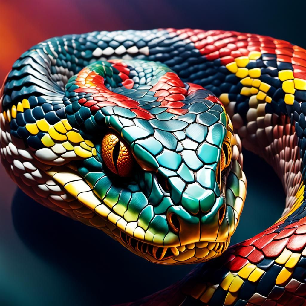 Hyperrealistic Snake Face in Splash Art Style