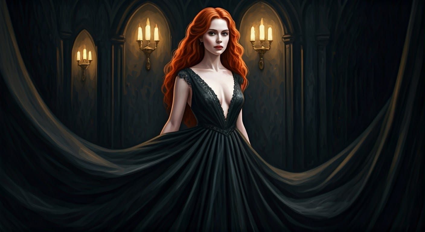 Ethereal Irish Woman in Black Gown: Watercolor Style