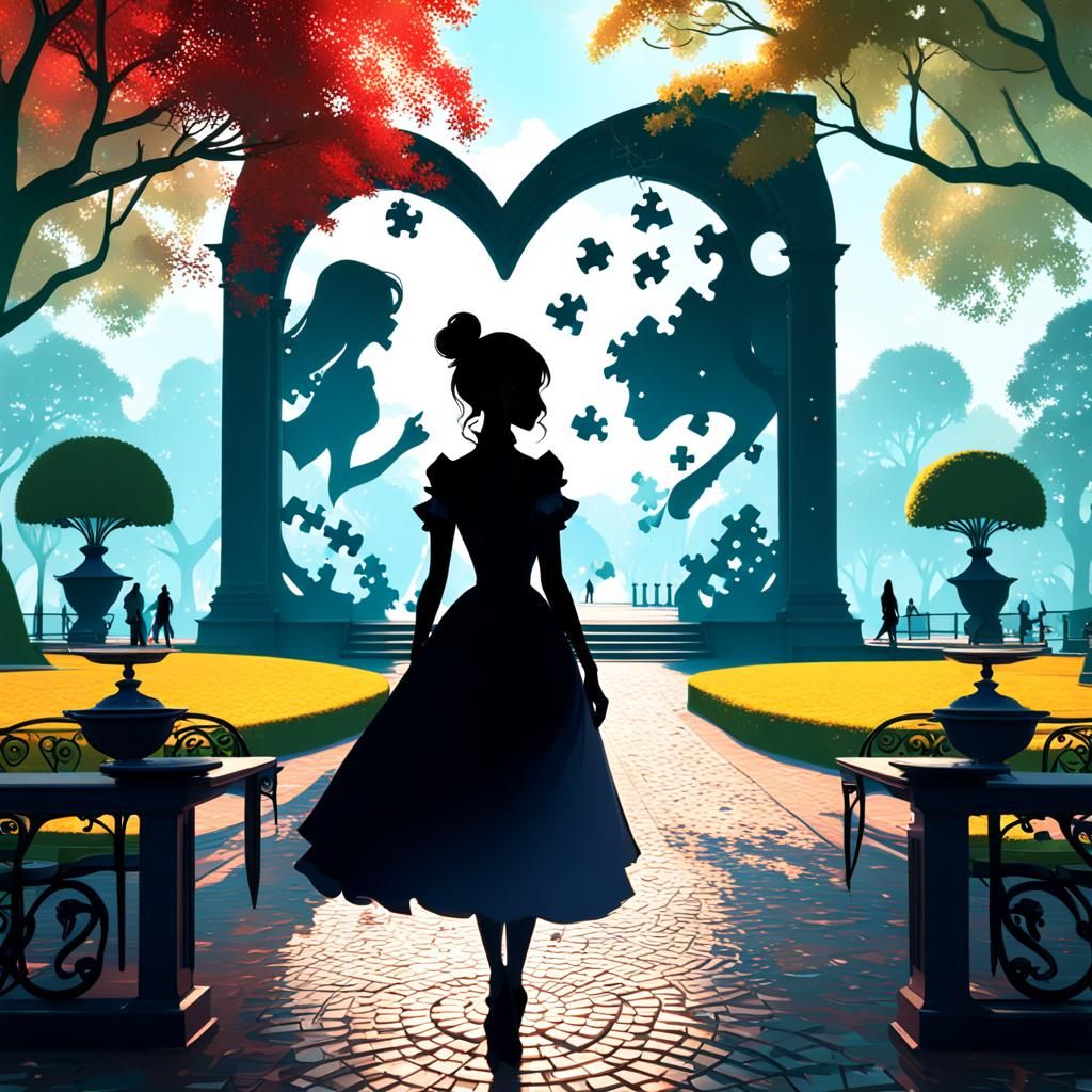 Colorful Silhouette: Girl with Heart and Mind Puzzles