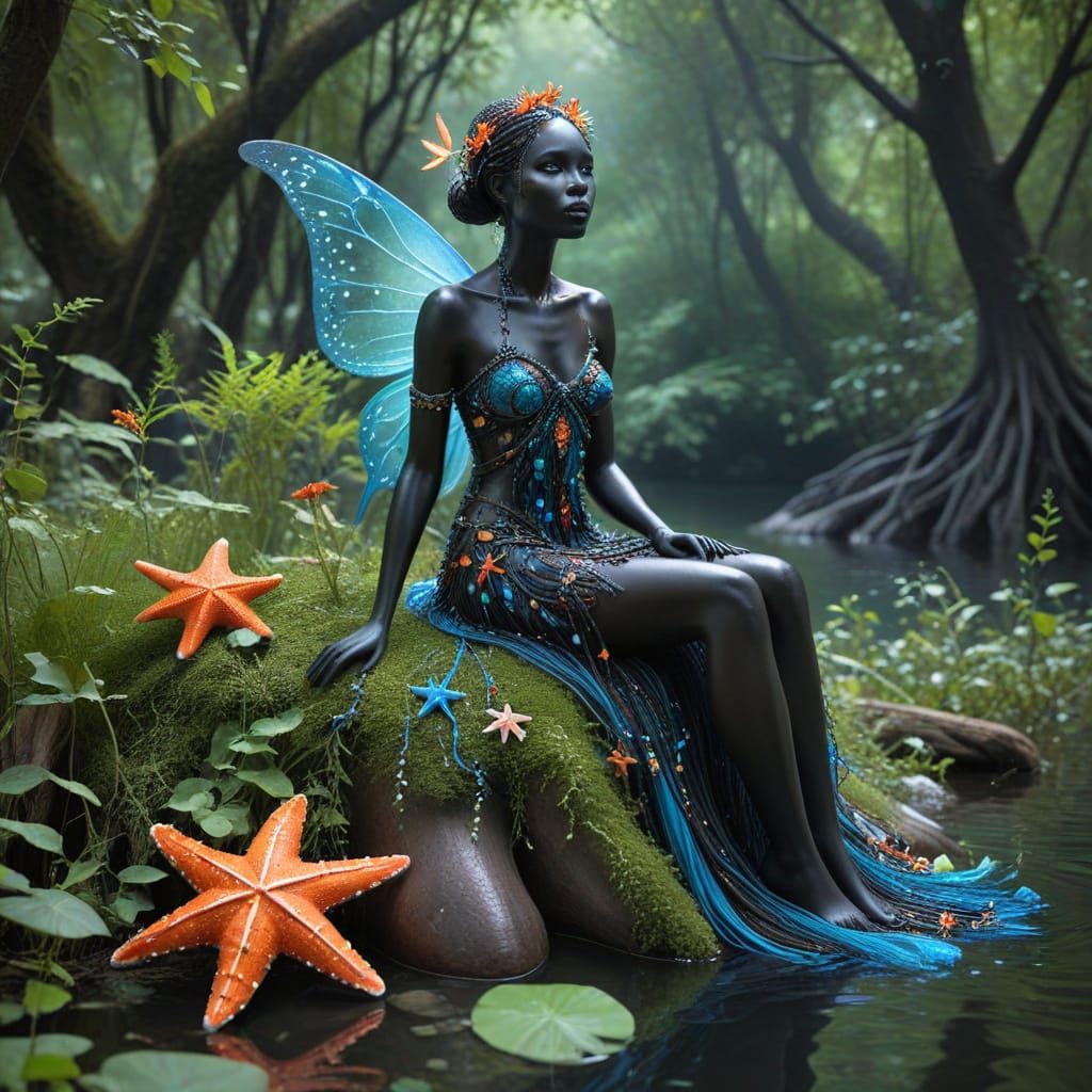 Colorful Fairy on Walrus in Polluted Dress