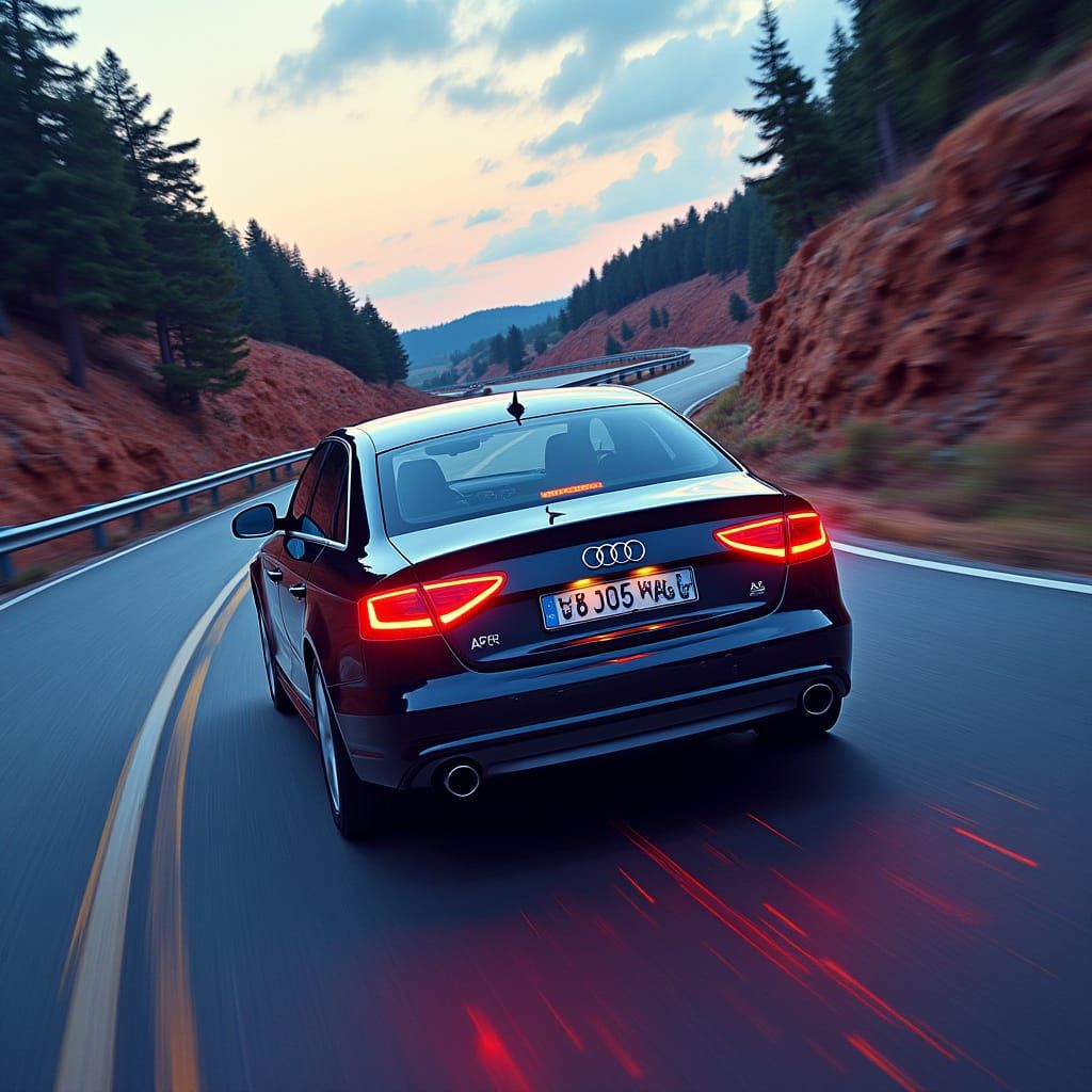 Audi A4 Sedan Speeds Away in Neon-Lit Futurism