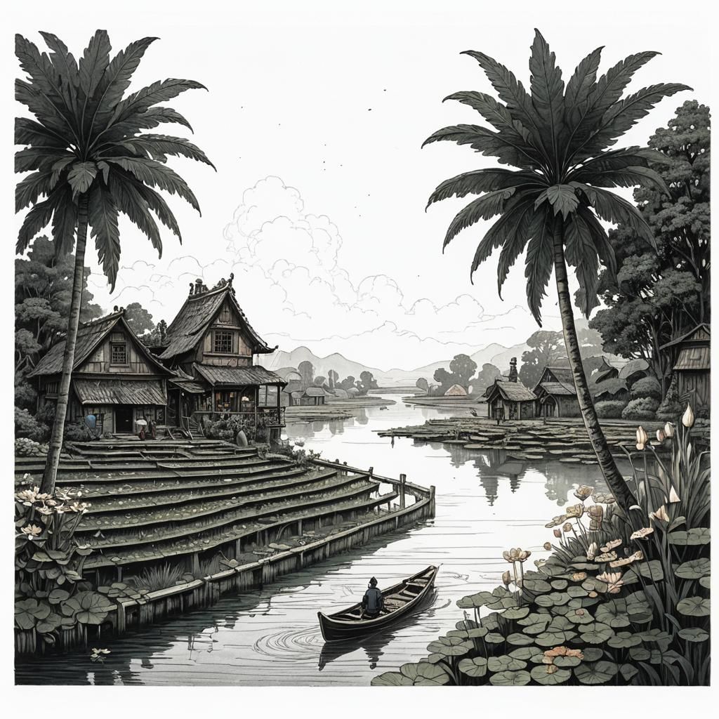 Two-Story House Above Pond: Realistic Fantasy Concept Art