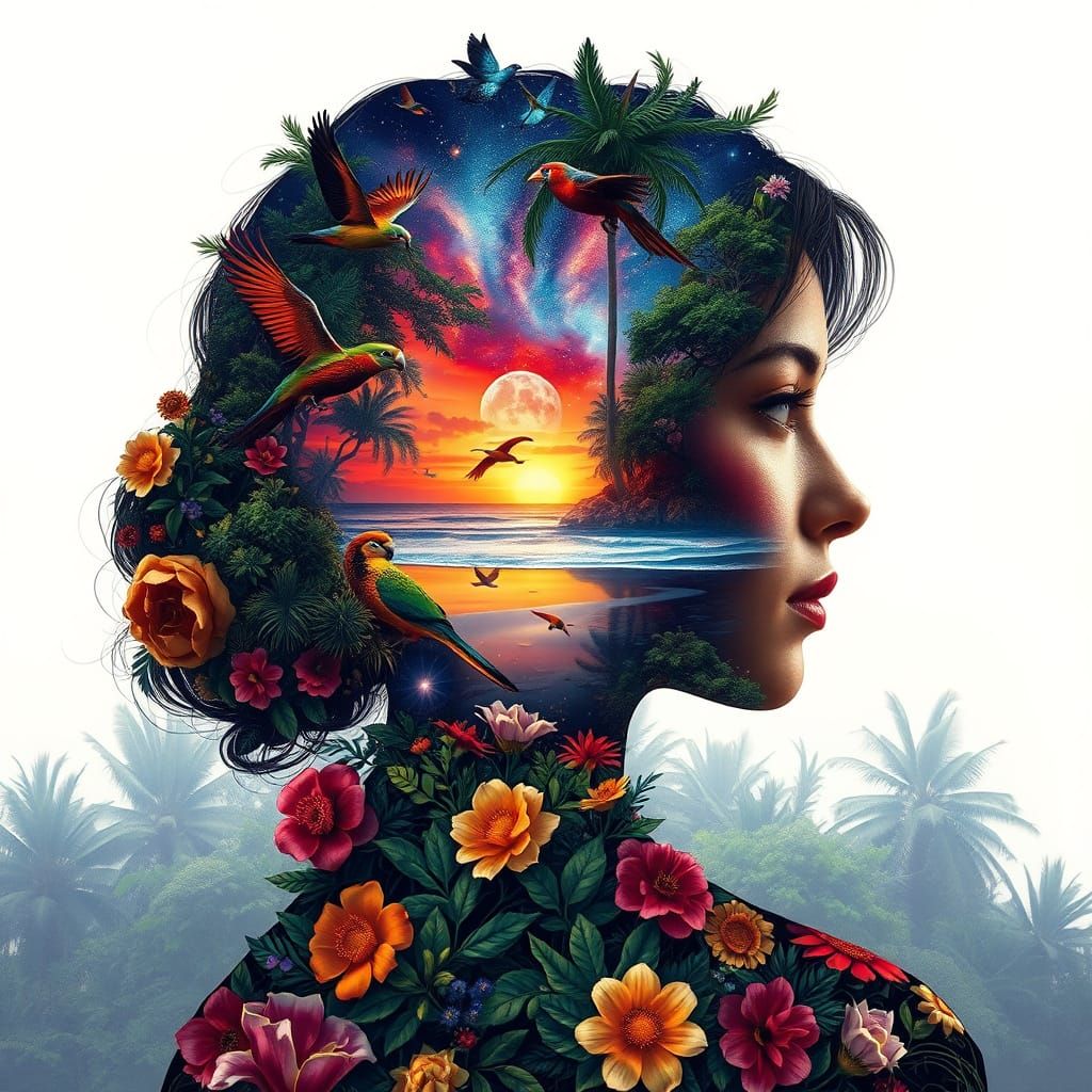 Surreal Goddess in Dreamlike Double Exposure