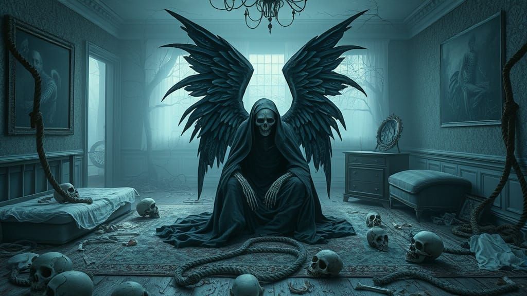 Skeletal Angel of Death in Derelict Room