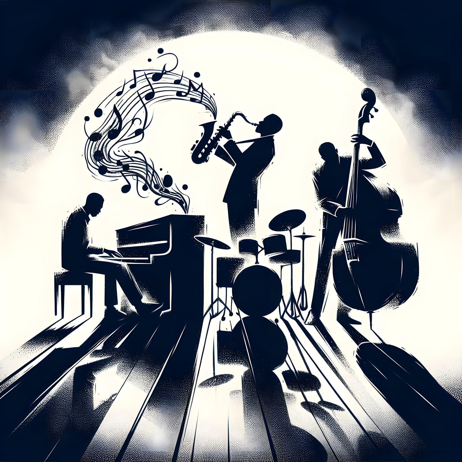 Jazz Silhouettes in Abstract Black and White