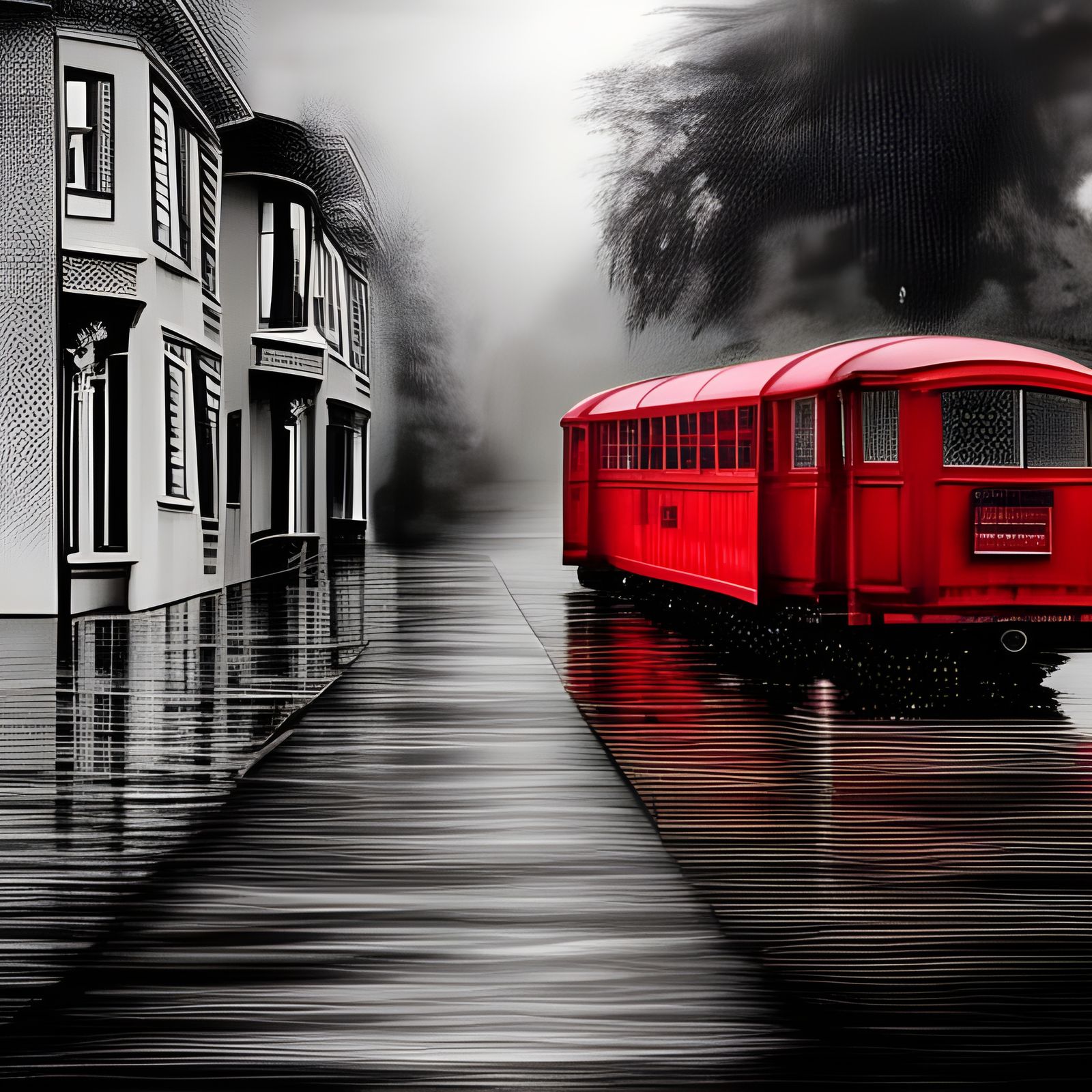 Victorian House with Red Door in Selective Color
