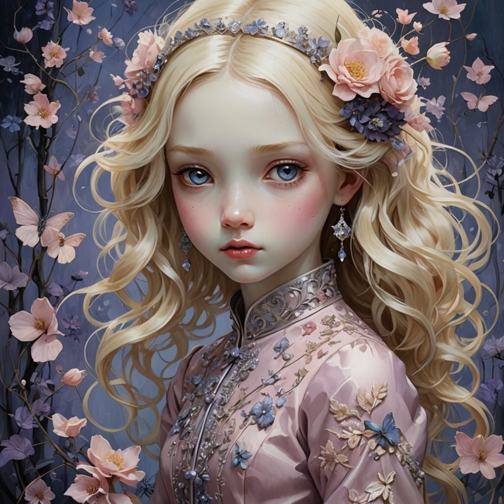 Ethereal Blond Girl in Children's Book Illustration Style