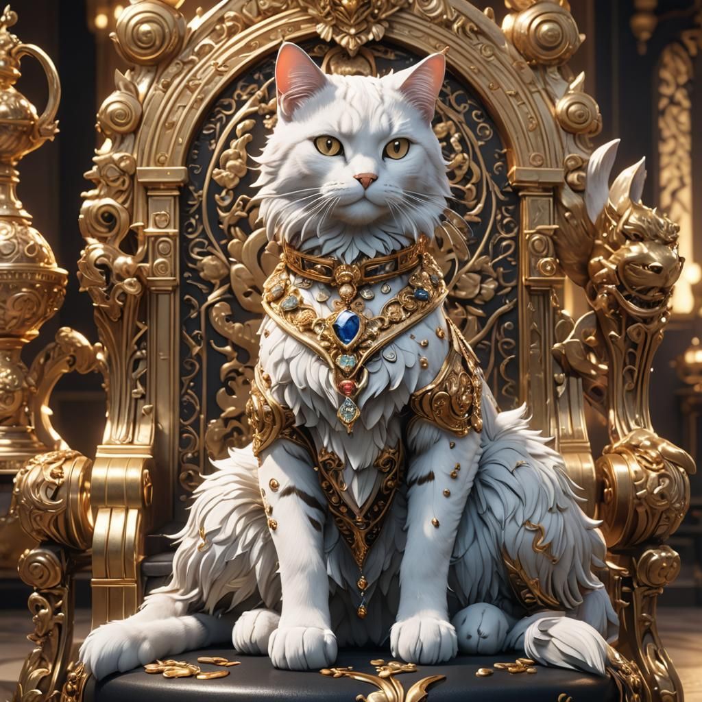 Anime 3D Art: Stylish Cat Queen on Throne