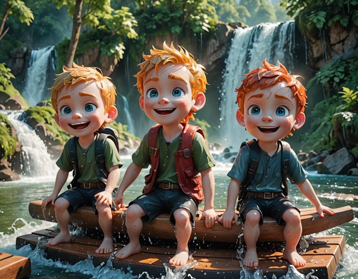 Chibi Boys Play on Raft: 3D Cartoon
