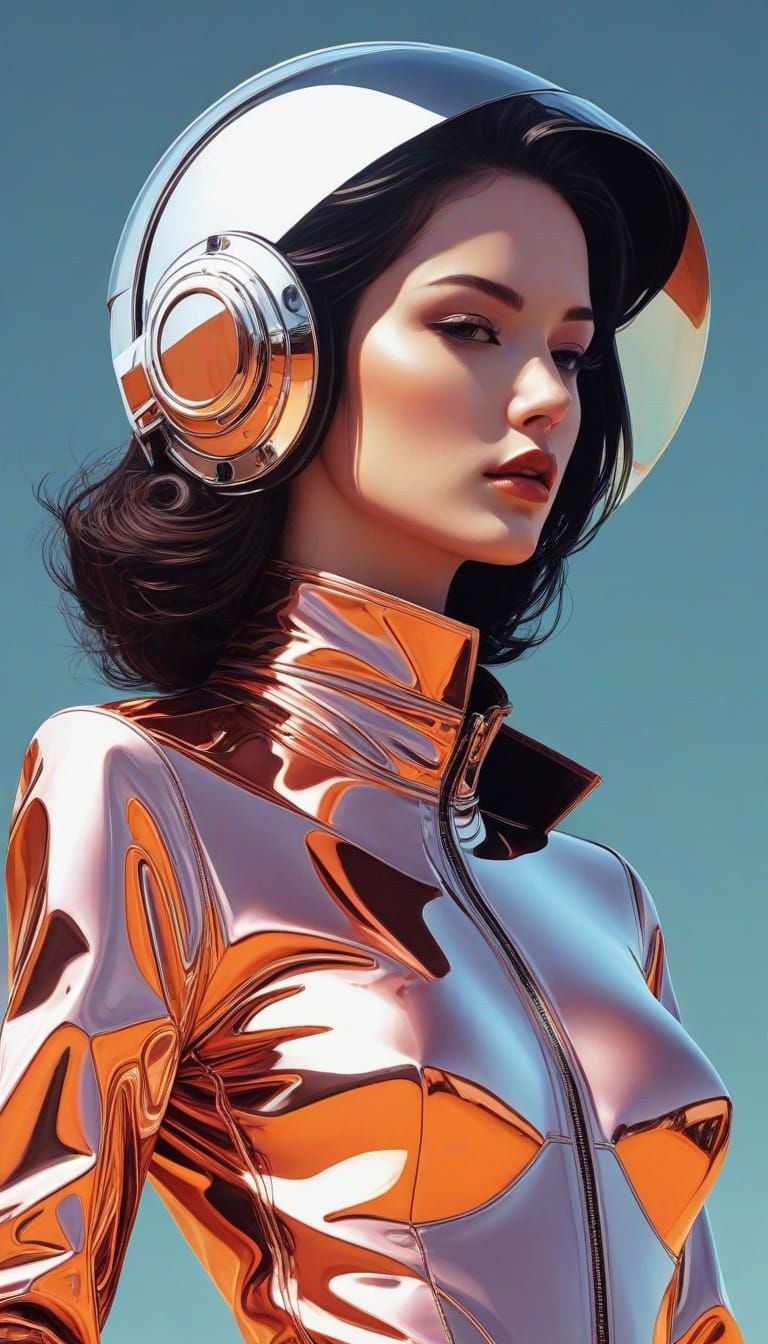 Chrome-Suited Figure in Cassette Futurism Style