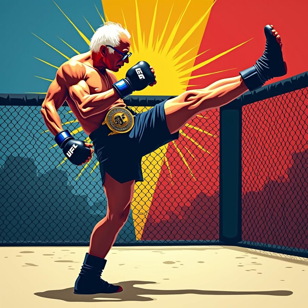 Politician in UFC Cage, Pop Art Bauhaus Style
