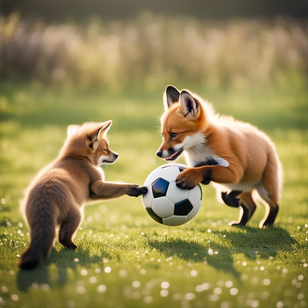 Puppy and Fox Play Soccer: Professional Photography