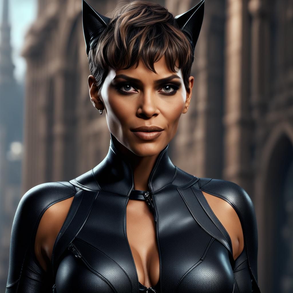 Catwoman Portrait in Detailed Matte Painting Style