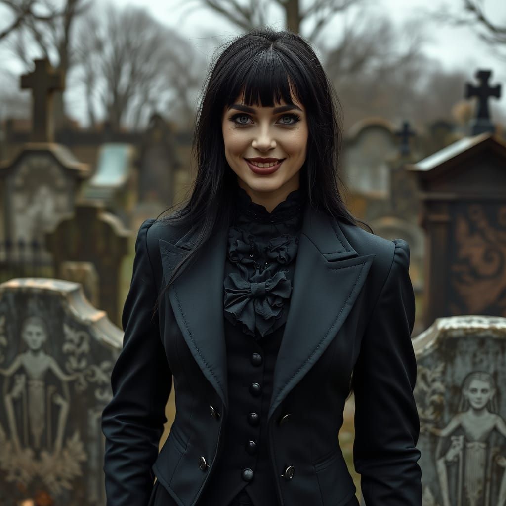 Gothic Woman Posing in Cemetery, Digital Art