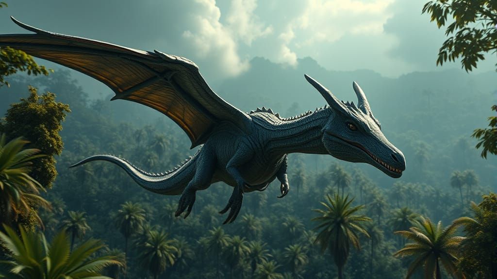 Majestic Photorealistic Pterodactyl Soars Over a Dinosaur-In...