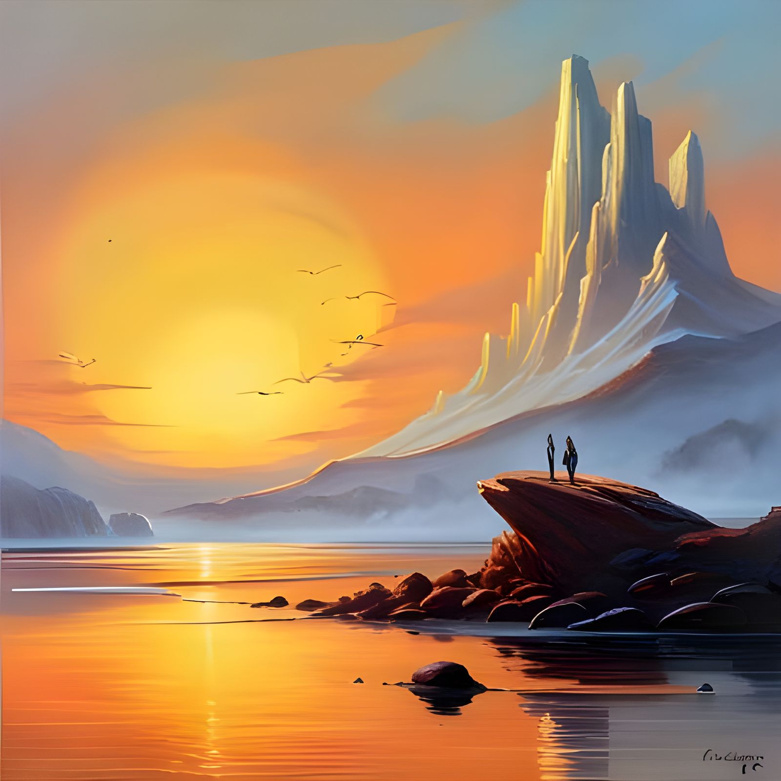 Golden Hour Fantasy Painting in Sci-Fi Style