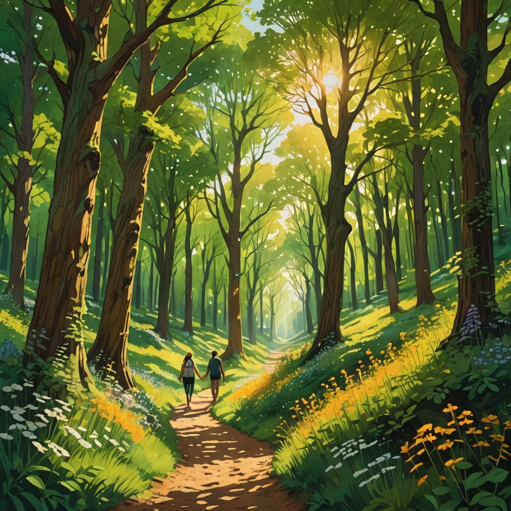 Sunlit Forest Path: A Digital Landscape