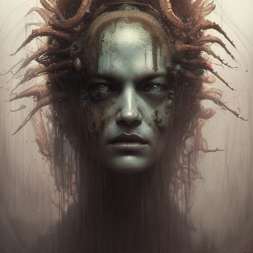 Aliens Inspired Horror Portrait in Maximalist Style