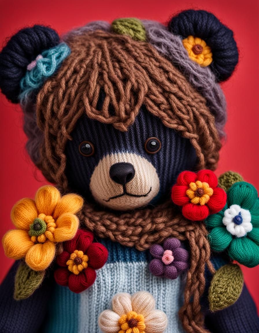 Sad Knitted Teddy Bear Portrait