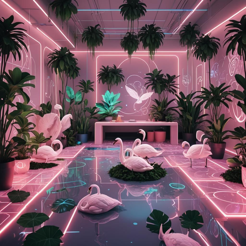 Holographic Stargazing Spaces in Neon with Swans