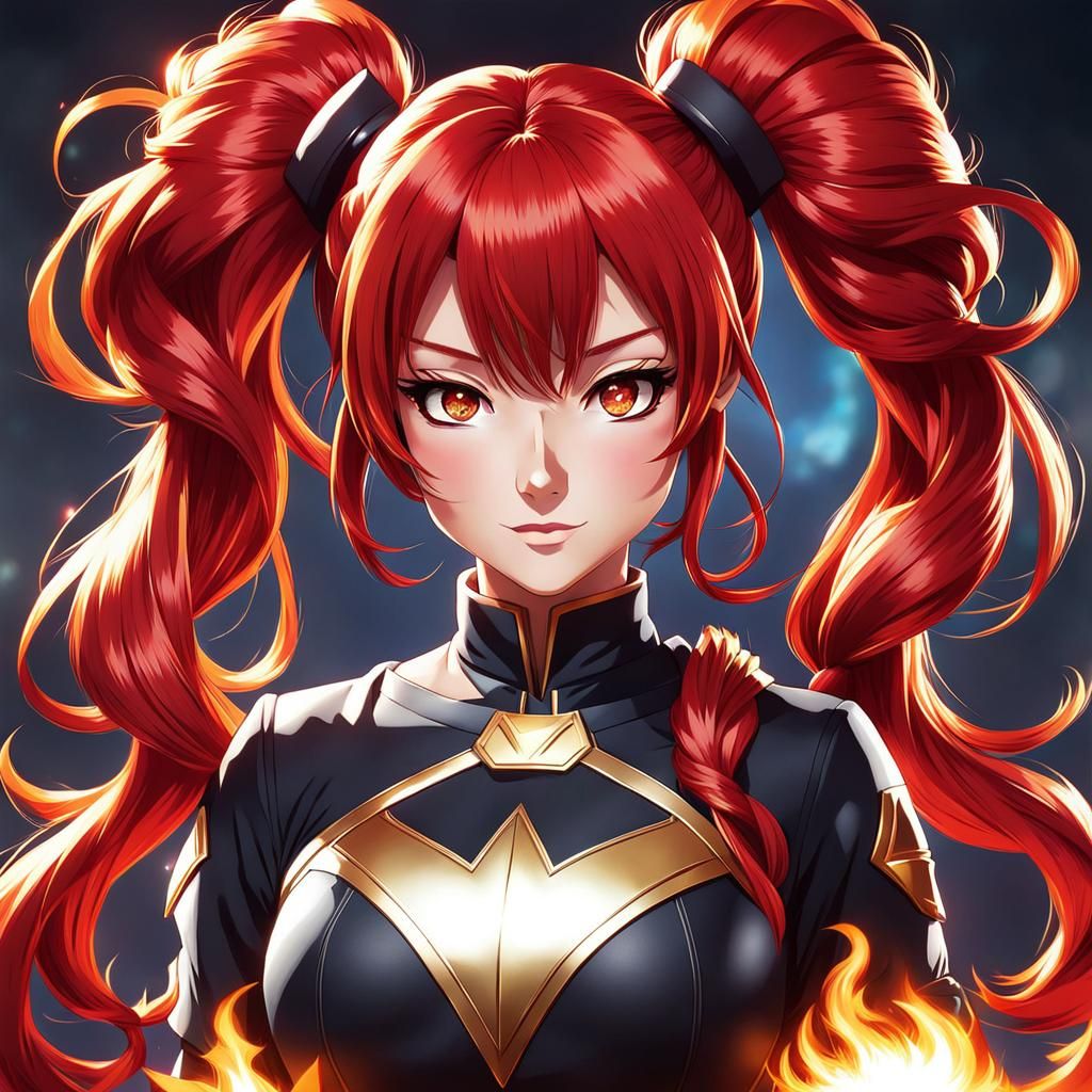 Cute Anime Superhero Girl with Red Hair