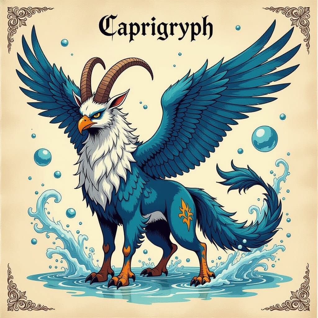 Mythic Caprigryph: Goat-Eagle-Fish Creature in Dark Fantasy ...