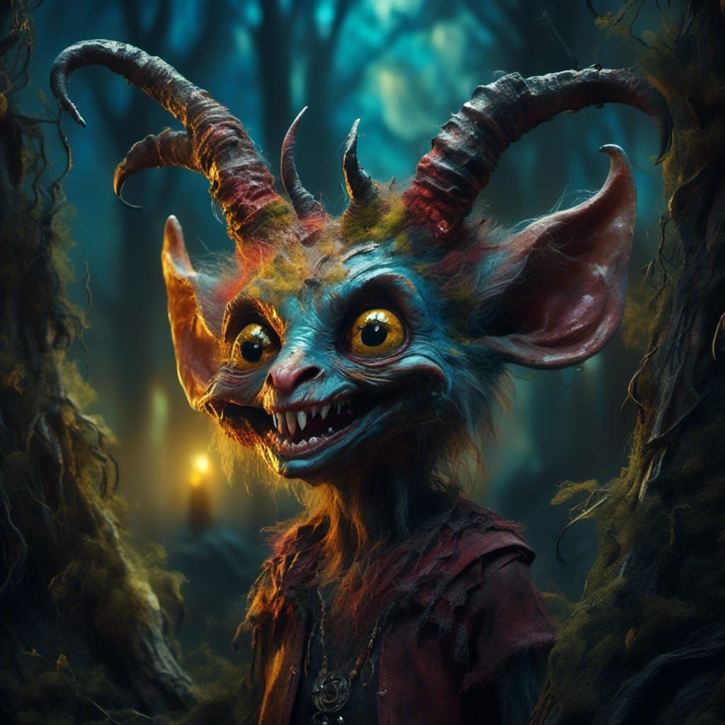 Eerie Forest Creature in Surrealist Oil Painting