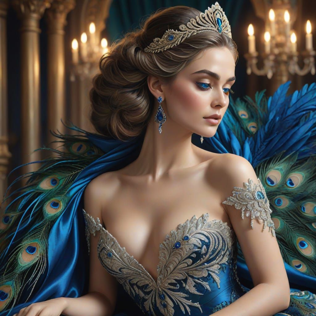 Hyper-Realistic Portrait of a Beautiful Woman in Opulent Gow...