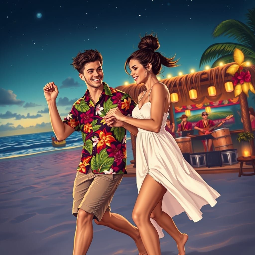 Energetic Beach Party in Comic Book Style