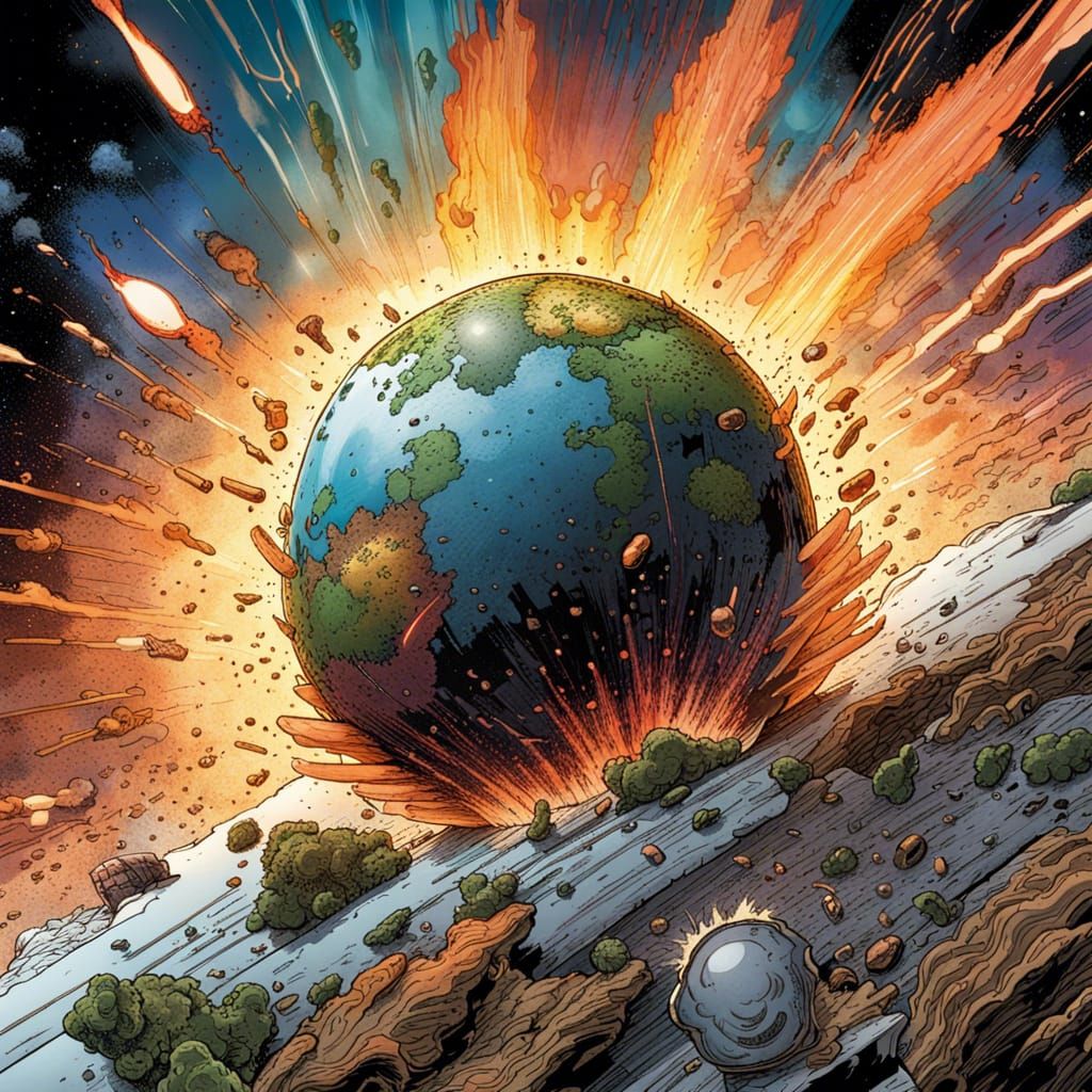 Nuclear Earth Explosion: Hyperrealistic Comic Book Art