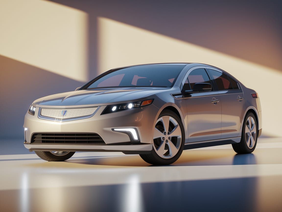 Fictional Silver Hybrid Sedan in Studio