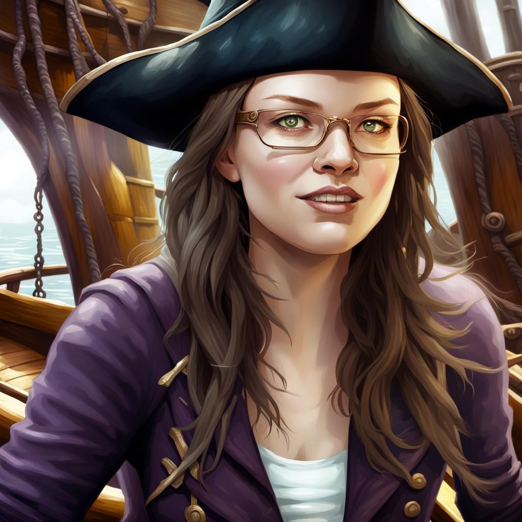 Female Swashbuckler Rides Octopus in Dark Fantasy Art