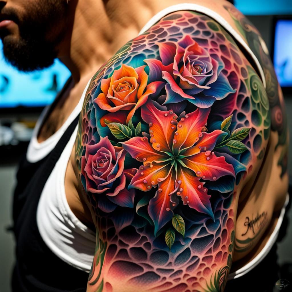Hyperrealistic Floral Fractal Tattoo Concept Art