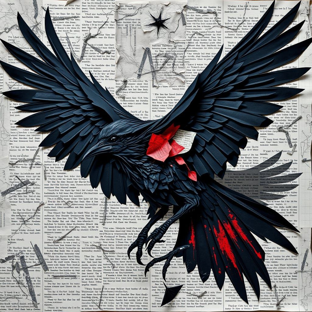 Gothic Crow: Suspenseful Paper Collé Artwork
