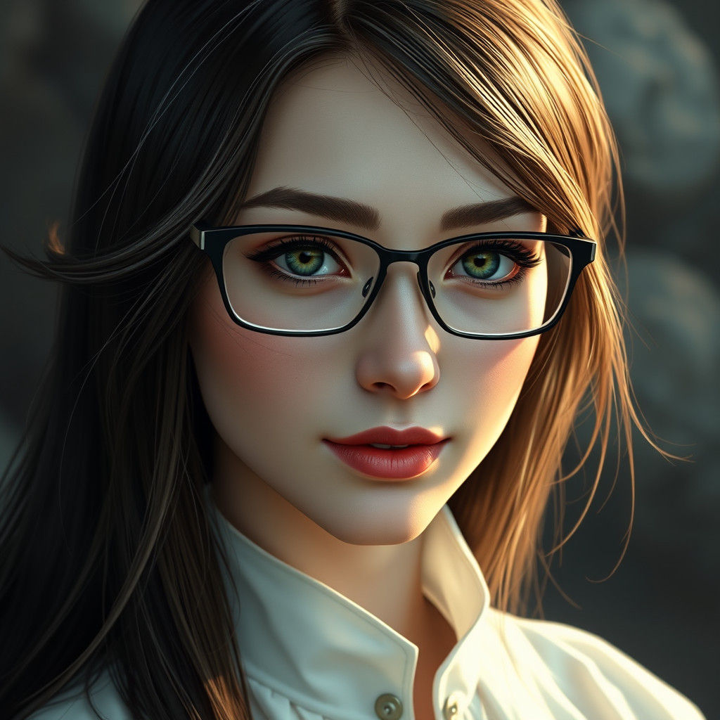 Fantasy Woman with Dark Hair and Green Eyes