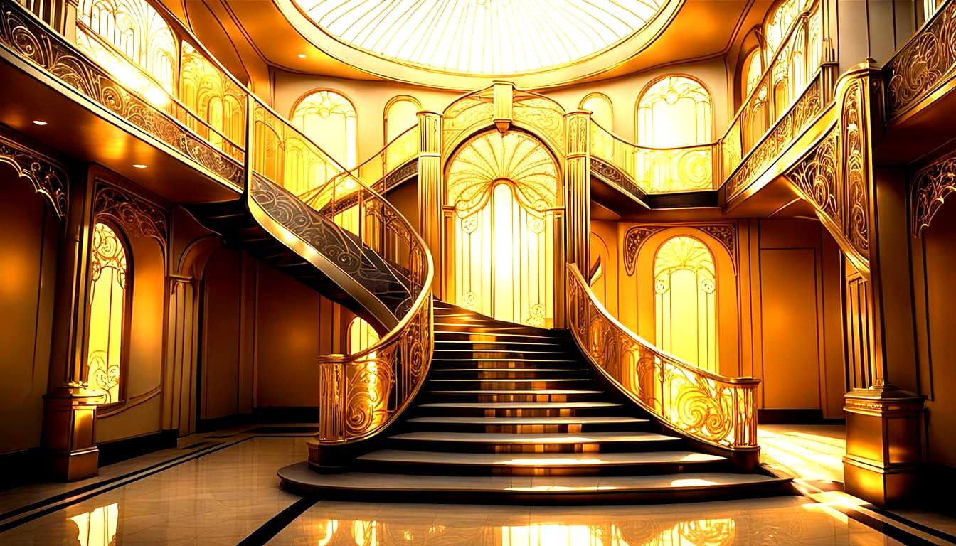 Golden Filigree Mansion in Art Deco Style