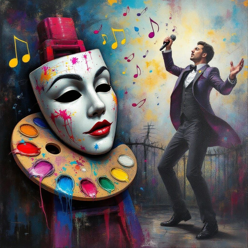 Vibrant Painting Blends Theatre and Music in a Humorous Danc...