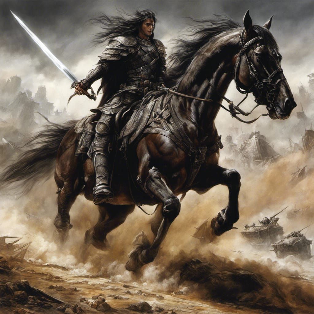 Majestic Warhorse on Battlefield: Neo-Realist Painting