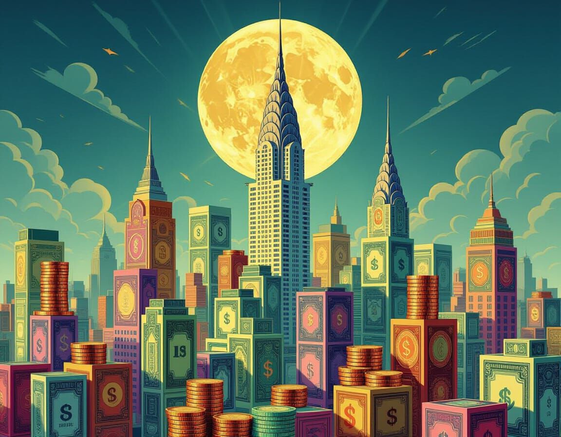 Art Deco Metropolis Crafted from Money