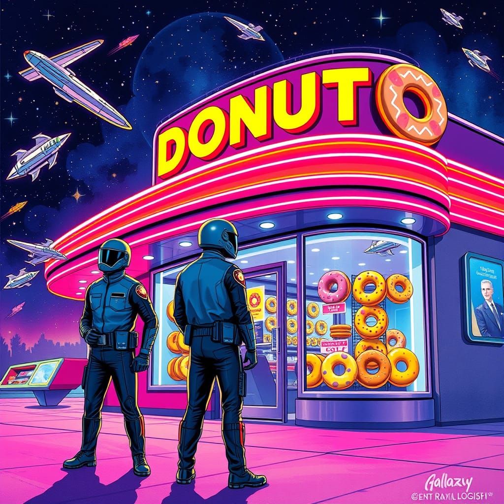 Galaxy Cops at Donut Store in Space
