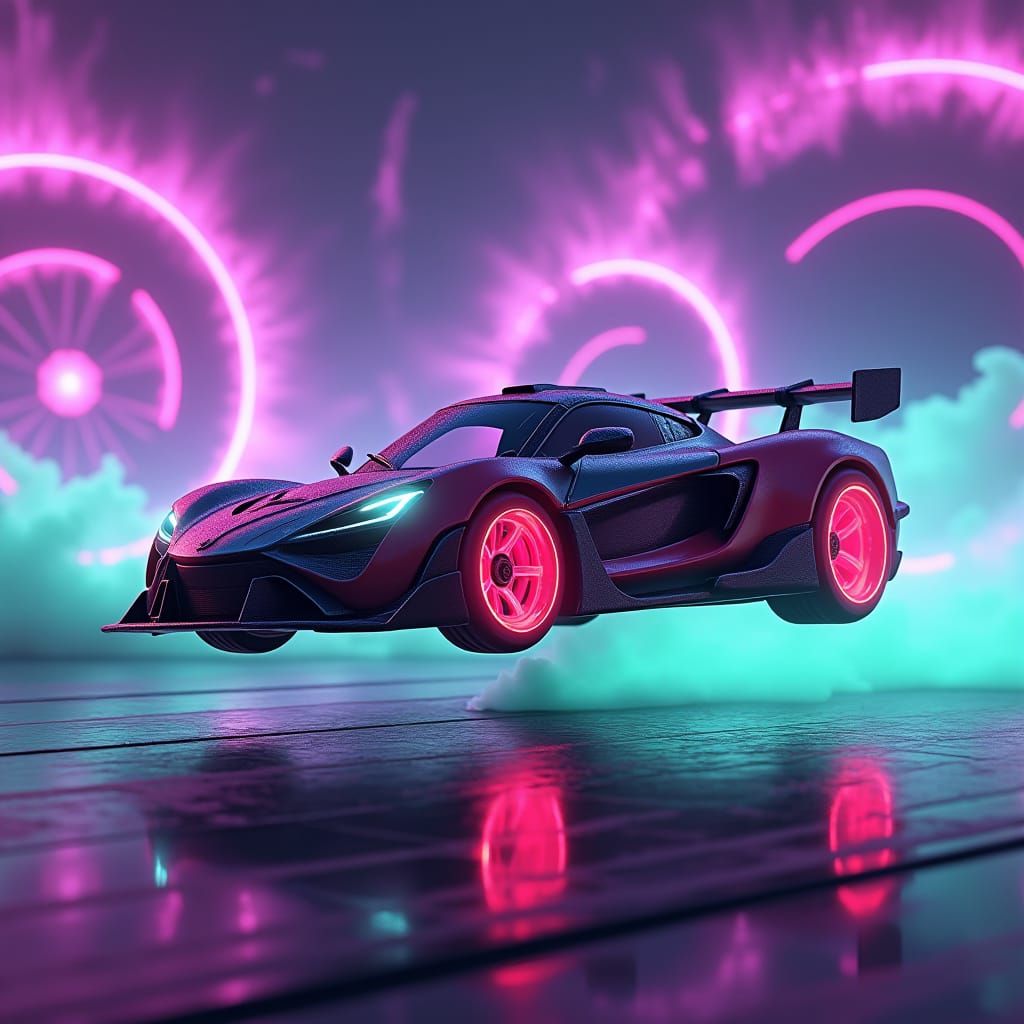 Rocket Car in Aurora Sky, Fantasy Concept Art