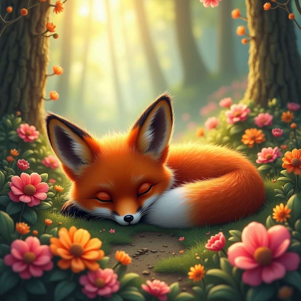 Red Fox Sleeping in Wonderland Forest