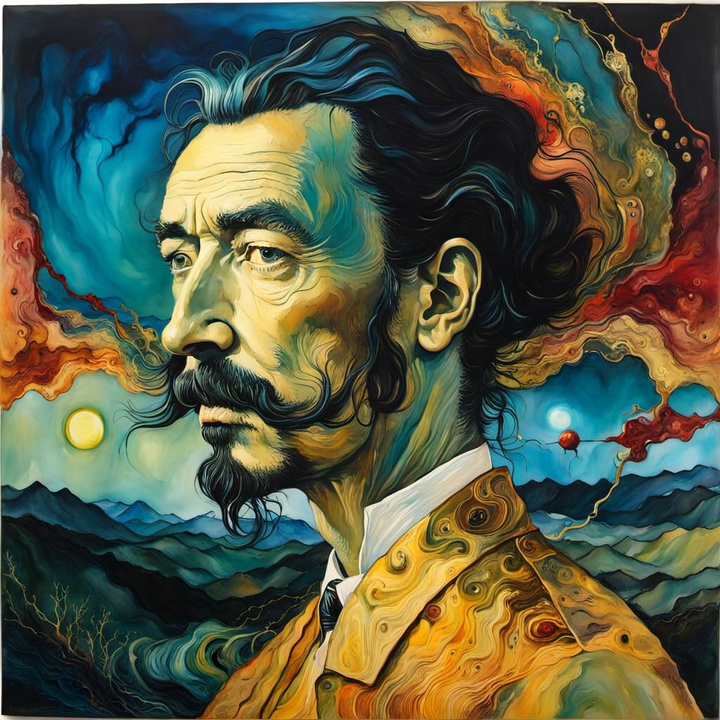 Surreal Encaustic Landscape in Dali Style