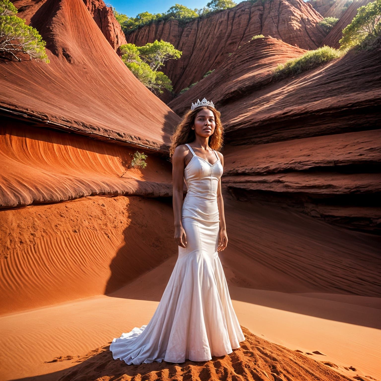Radiant Queen in Red Sands: Color Corrected Portrait